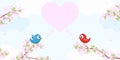 Birds in love on blossom branches Royalty Free Stock Photo