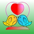 Birds in love. Card for Valentine`s Day. Wedding card. Love forever. Vector illustration with red hearts Royalty Free Stock Photo