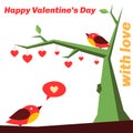 Birds in love on the tree, full of hearts. Royalty Free Stock Photo