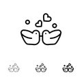 Birds, Lovebirds, Couple, Ducks Bold and thin black line icon set