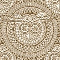 Birds mandala theme. Owl seamless pattern