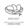 Birds nest pixel perfect linear icon. Chick breeding. Skincare product component. Eggs for Easter. Thin line