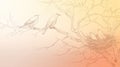 Birds Sketch Sparrow Family in Nest on Tree Branch Artwork Royalty Free Stock Photo