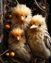 Birds in the nest in tree hole. AI generated