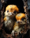 Birds in the nest in tree hole. AI generated