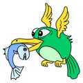 birds of prey carry fish in their beaks while flying doodle icon image kawaii