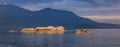 Birds on a rocky island in Howe Sound. Cloudy Sunset. West Coast Pacific Ocean Royalty Free Stock Photo