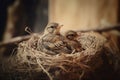 Birds sitting in wild tree nest. Generate ai