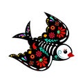 Birds skulls and skeleton decorated with colorful Mexican elements