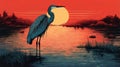 Majestic Blue Heron At Sunset - Graphic Illustration Painting Royalty Free Stock Photo