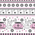 Birds,Stars,Strip,Cups-Garden Tea Party. Seamless Repeat Pattern swatch