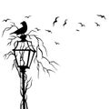 Birds In Street Wall Decal Vector Illustration