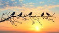 Birds Sunset Branch Spring Silhouette Royalty Free Stock Photo