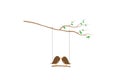 Birds Couple Silhouette Vector, Birds on swing on branch, Colorful Wall Decals Birds in love in nature in spring season