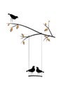 Birds Couple Silhouettes, Vector. Birds on swing on branch. Wall Decals, Birds in love, Wall Art, Art Decor. Birds Silhouette