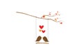 Birds Couple Silhouette Vector, Birds on swing on branch, Colorful Wall Decals, Birds in love in nature in autumn season