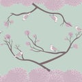 Birds and tree branches seamless pattern