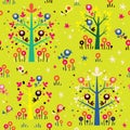 Birds in the trees nature forest seamless pattern Royalty Free Stock Photo