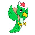 Birds wearing christmas hats fly handing out gifts, doodle icon image kawaii