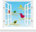 Birds in the window vector Royalty Free Stock Photo