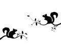 Two squirrels silhouettes on branch illustration, vector