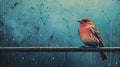 Romantic Illustration Of A Finch In The Rain