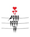 Just love me, birds on wire, vector