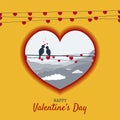 Birds on wire in love in heart shape for valentines day Royalty Free Stock Photo