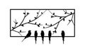 Birds standing on frame of a window, vector. Birds silhouettes on wire isolated on white background. Black and white wall decals Royalty Free Stock Photo