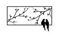 Birds standing on frame of a window, vector. Birds couple silhouettes making shape of a heart, isolated on white background Royalty Free Stock Photo