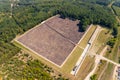 Birdseye view of Belzec Death Camp. Former nazi death camp ground in the middle of green forest. Holocaust memorial.