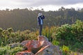 Birdwatcher trying to see the birds Royalty Free Stock Photo