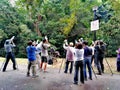 Birdwatchers taking photographs in nature park Royalty Free Stock Photo