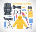 Birdwatching flat icons set