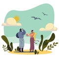 Birdwatching people cartoon character nature vector illustration