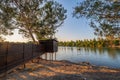 Birdwatching tower at Athalassa natural park, beautifully lit on an autumn afternoon Royalty Free Stock Photo