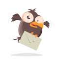 Funny cartoon bird bringing a letter