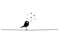 Bird silhouette on wire with wasps, vector