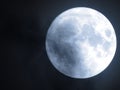 Birght full moon captured in the dark sky at night
