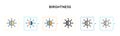 Birghtness vector icon in 6 different modern styles. Black, two colored birghtness icons designed in filled, outline, line and