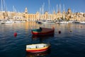 Birgu. Kalkara. Bormla. Boat mooring. Churches and Yachts. Clouds over Valletta. Island of Malta.