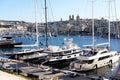 Birgu, Malta, 02/06/2020 Expensive sailboats moored at Vittoriosa Yacht Marina