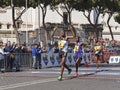 Birhanu, Dominic, Beyu the finish 22 of the Rome Marathon. Royalty Free Stock Photo