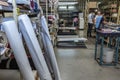 Production line children`s shoes industry in Birigui, Sao Paulo state Royalty Free Stock Photo