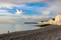 BIRLING GAP, SUSSEX/UK - NOVEMBER 2 : Man in contemplation whilst walking along the beach at the Birling Gap towards the Seven Si