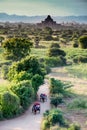 Myanmar. Bagan. Horse-drawn carriage tourists in the plain of Bagan Royalty Free Stock Photo