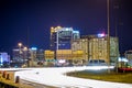 Birmingham alabama city skyline and highway traffic trails