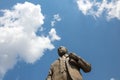 Birmingham Alabama, USA - May 16, 2019: extreme upward view of the statue of Martin Luther King Jr in the Kelly Ingram Park, blue