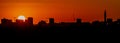 Birmingham UK city skyline silhouette at sunset.