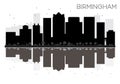 Birmingham City skyline black and white silhouette with reflections. Royalty Free Stock Photo